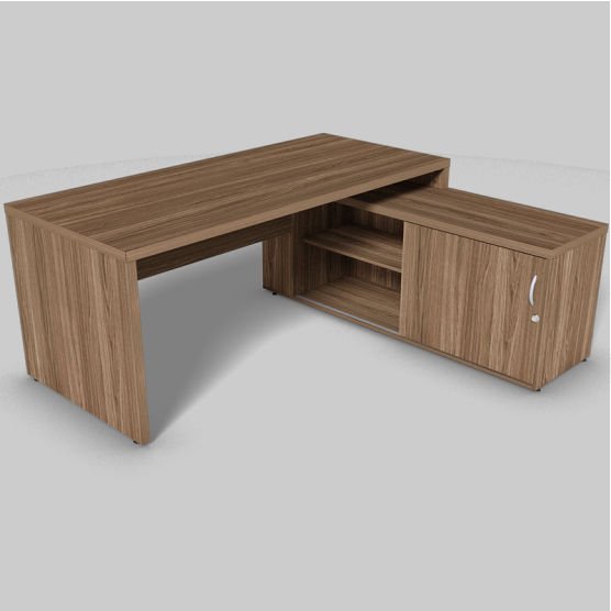 Mesa com armário, tampo e 1 pé painel